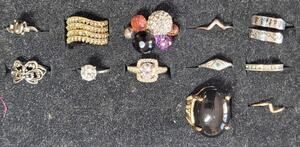 Lot 12 Rings Mixed Variety Rhinestones Statement Bands Sizes 6.25 6.5 7 7.5 7.75